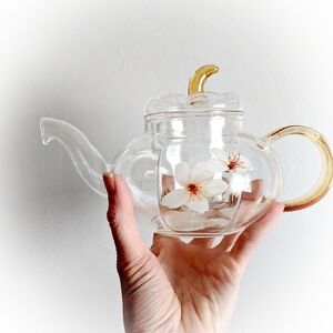 Glass Pumpkin Teapot with Floral Design 🌸 ☕